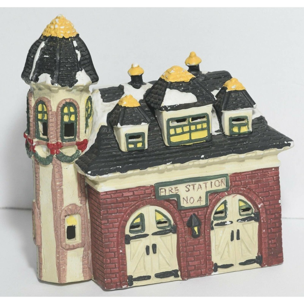 Seymour Mann 6 Piece Lighted Buildings- School, Firehouse- Council- Homes-Snow